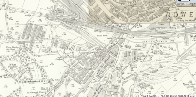 Ordnance Survey 25-inch map of Sowerby Bridge, 1888, showing the Calderdale Iron Works labelled on Walton Street with the Lancashire and Yorkshire Railway to the west and the Rochdale Canal to the north.