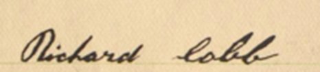 Signature of Richard Cobb, Bridesmaid crew list, 1881