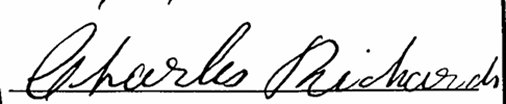 Signature of Charles Richards, marriage certificate, 1891